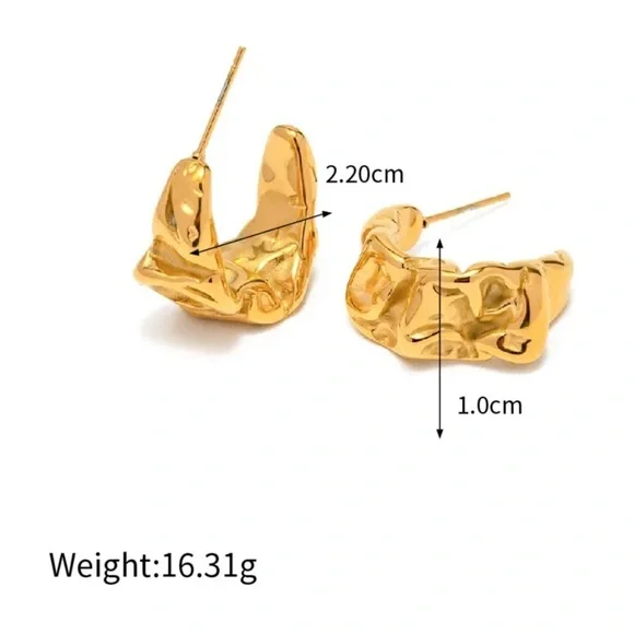 18k Gold Plated Shiny Retro Lava Earrings - Picture 4 of 8